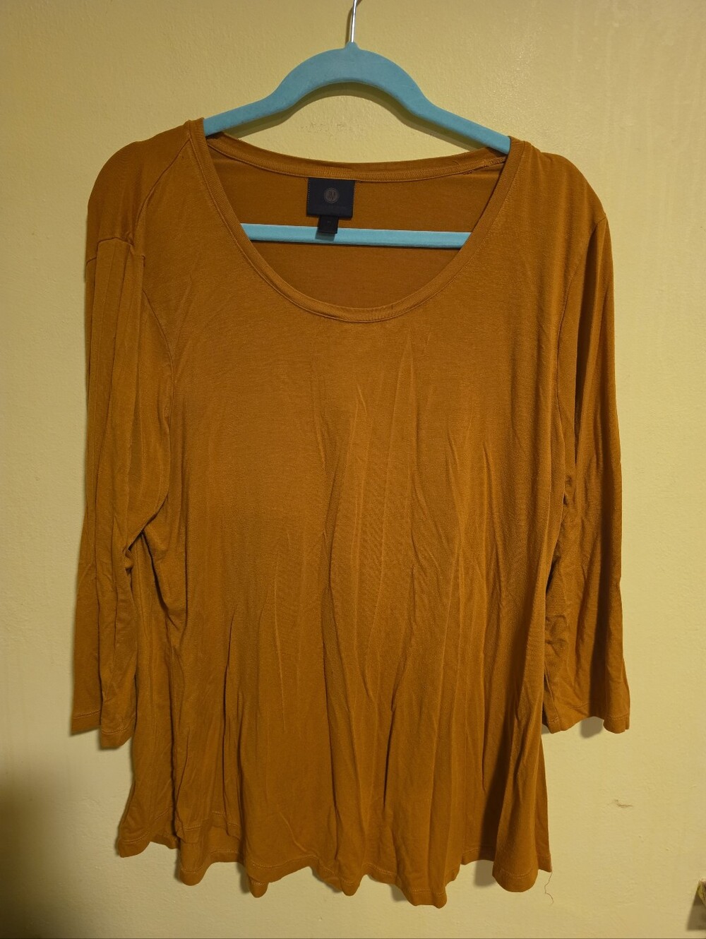 JM Collection Women's Size XL Solid Mustard Yellow Gold Loose Fit Blouse
